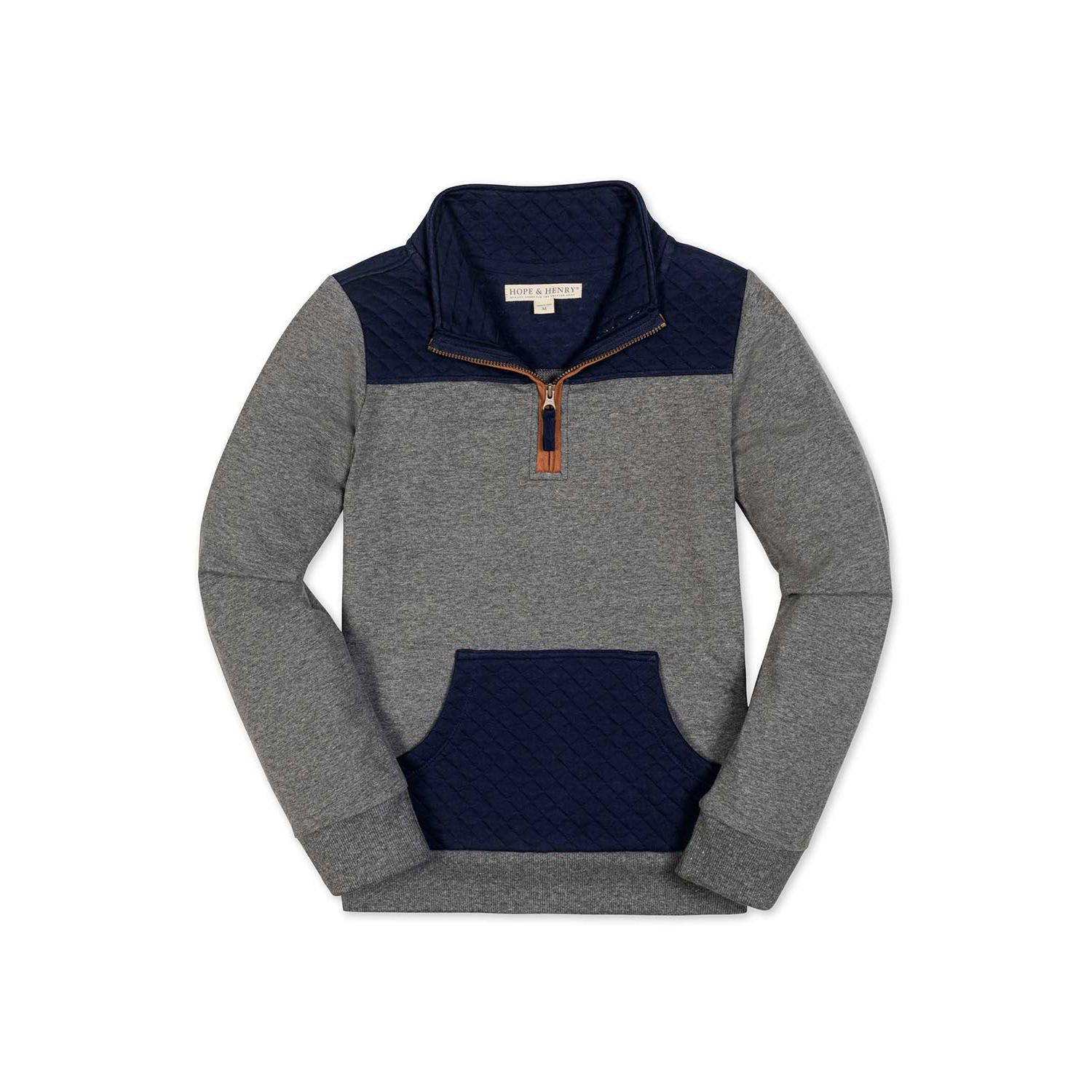 Hope and Henry Little and Big Boys' Organic Long Sleeve French Terry Half-Zip Pullover