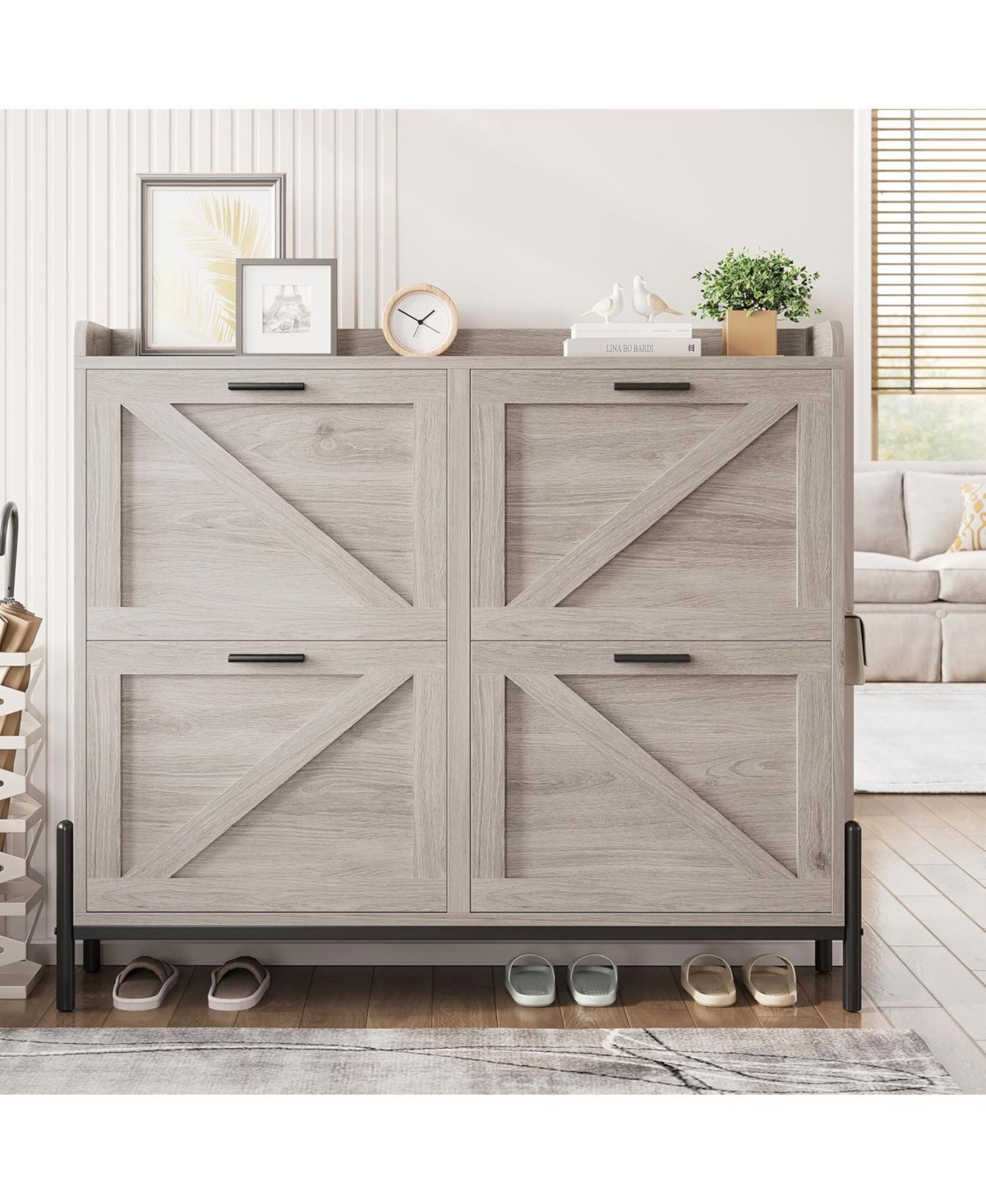 Ironck Shoe Storage Cabinet with 4 Flip Drawers