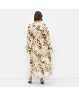 Plus Size Plunge Frill Print Maxi Dress