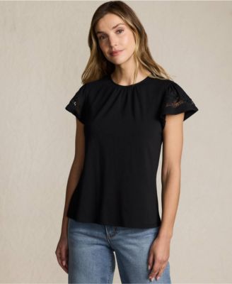 Women's Lightweight Jersey Crew Neck Ruffle Sleeve Flowy Top