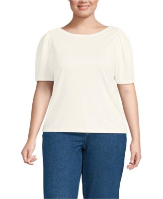Plus Size Elbow Sleeve Supima Cotton Boatneck T-Shirt