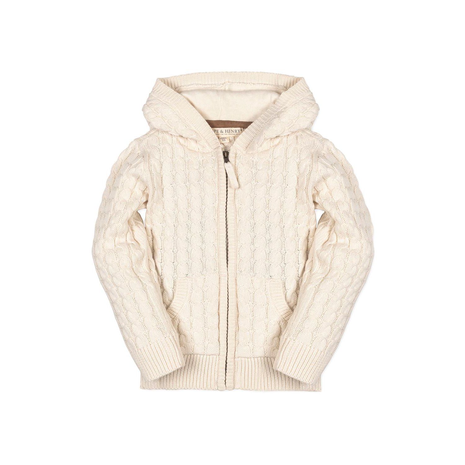 Hope and Henry Boy's XXSmall to Xlarge Organic Long Sleeve Full Zip Hooded Sweater with Elbow Patches