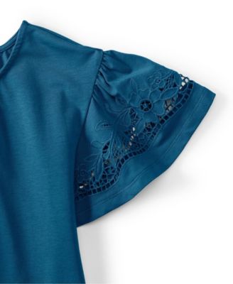 Women's Plus Size Lightweight Jersey Crew Neck Ruffle Sleeve Flowy Top