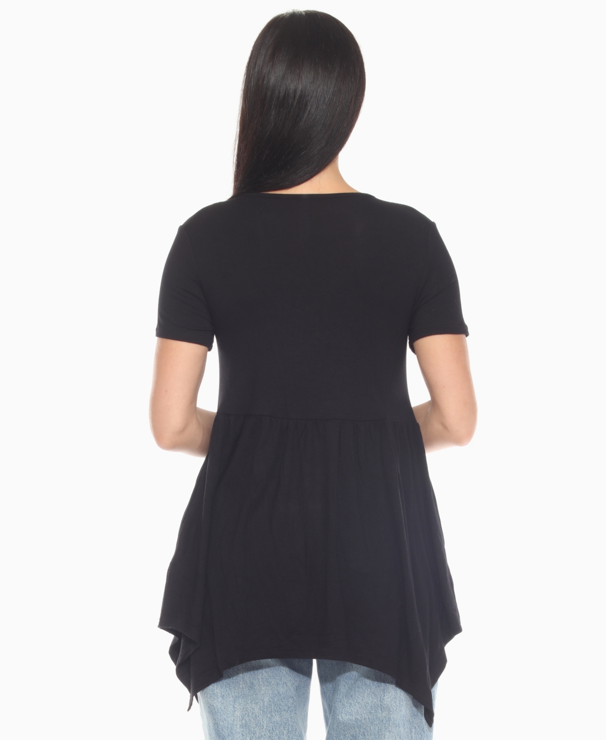 White Mark Women's Short Sleeve Shirred Front Knit Tunic Top In Black