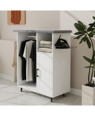 Rolling Ironing Cabinet with Foldable Ironing Board and Storage Shelves