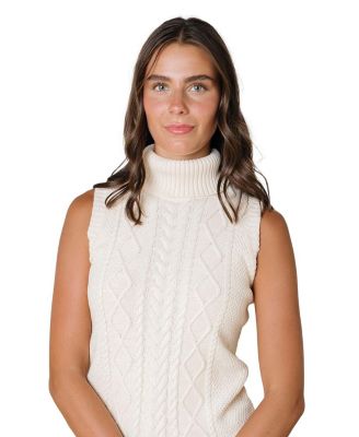 Women's Organic Sleeveless Cable Knit Turtleneck Sweater