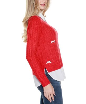 Women's Bow-Trim Two-Fer Sweater