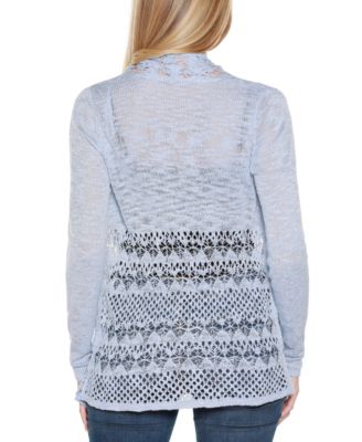 Women's Open-Front Pointelle-Trim Cardigan Sweater