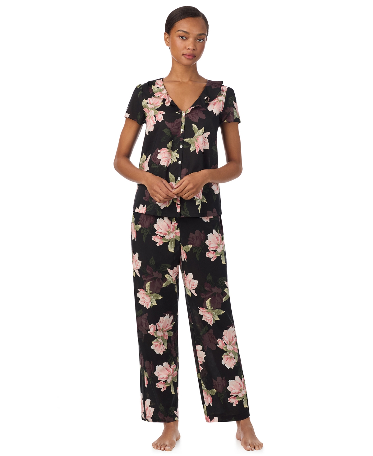 Ralph Lauren Women's Flutter Sleeve Pajama Set In Black