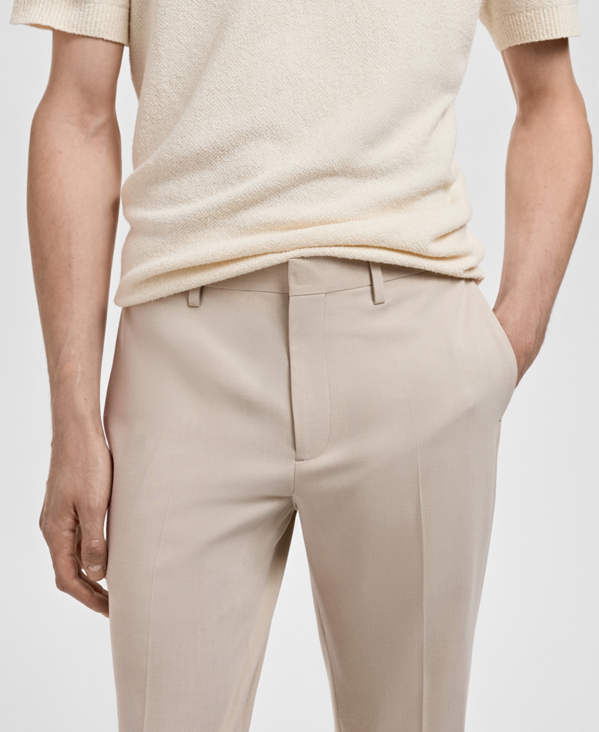 Mango Slim Fit Flat Front Pants In Neutral