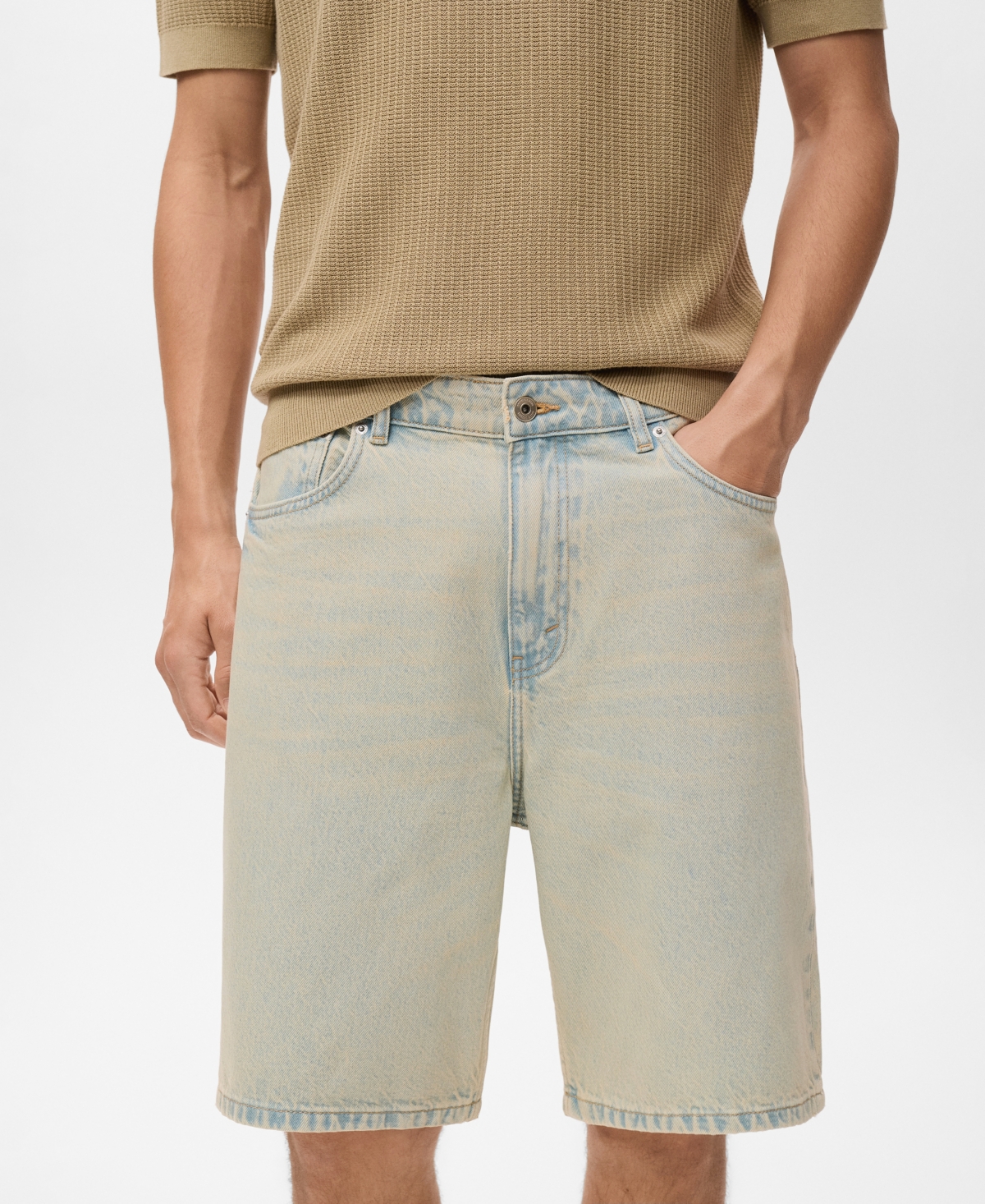 Mango Relaxed Fit Denim Bermuda Shorts In Blue