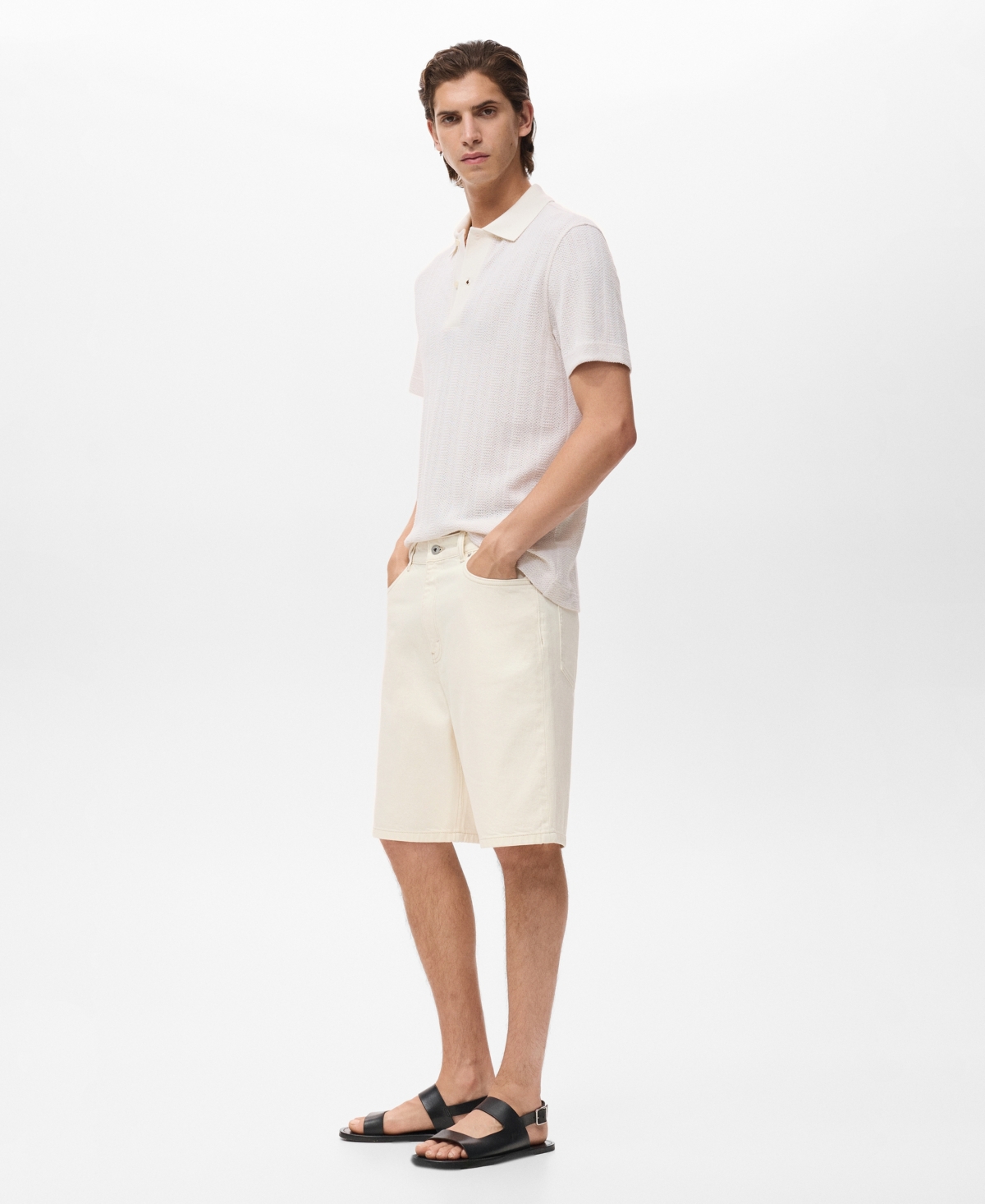 Mango Relaxed Fit Denim Bermuda Shorts In White
