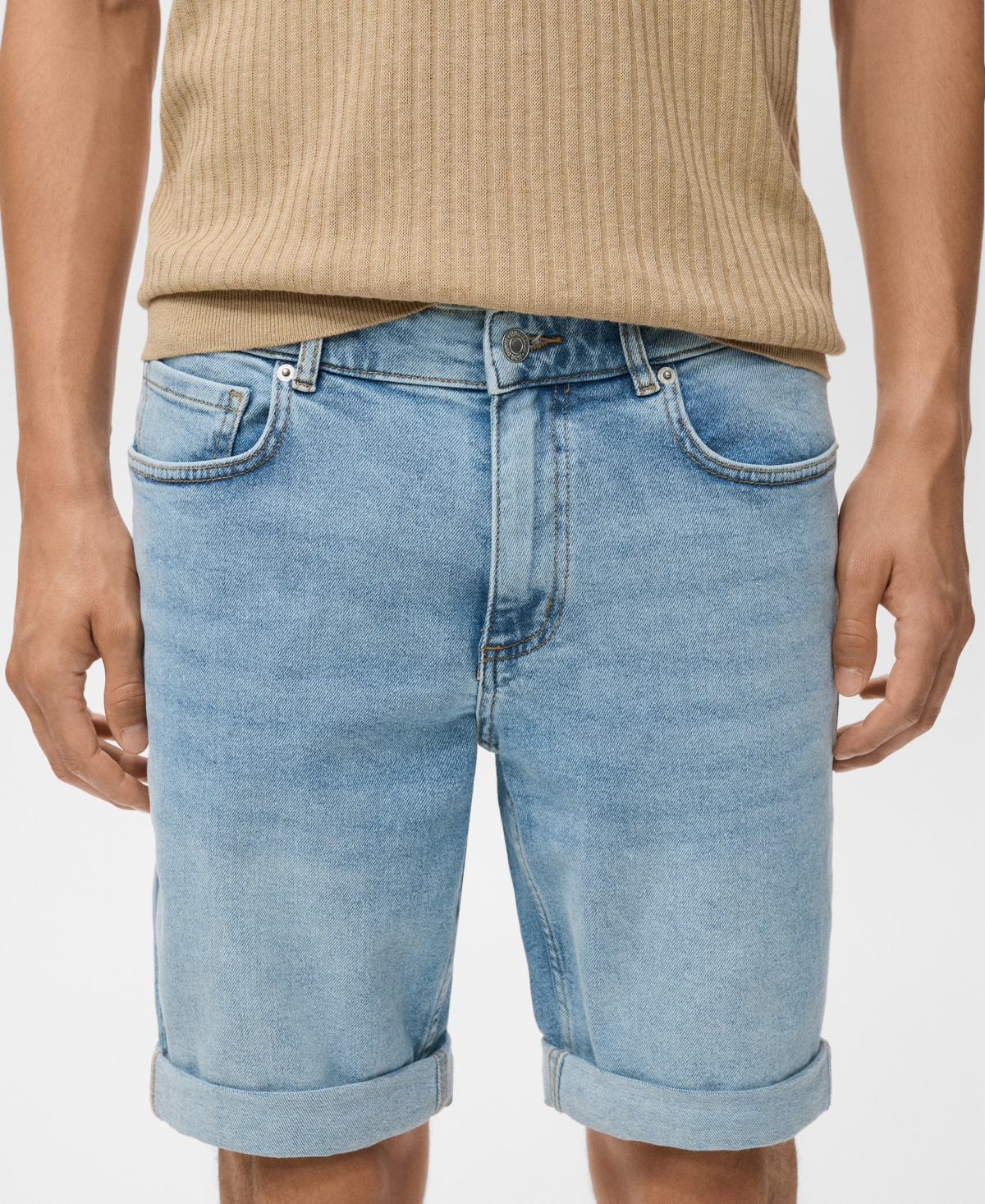 Mango Slim Fit Denim Bermuda Shorts In Blue