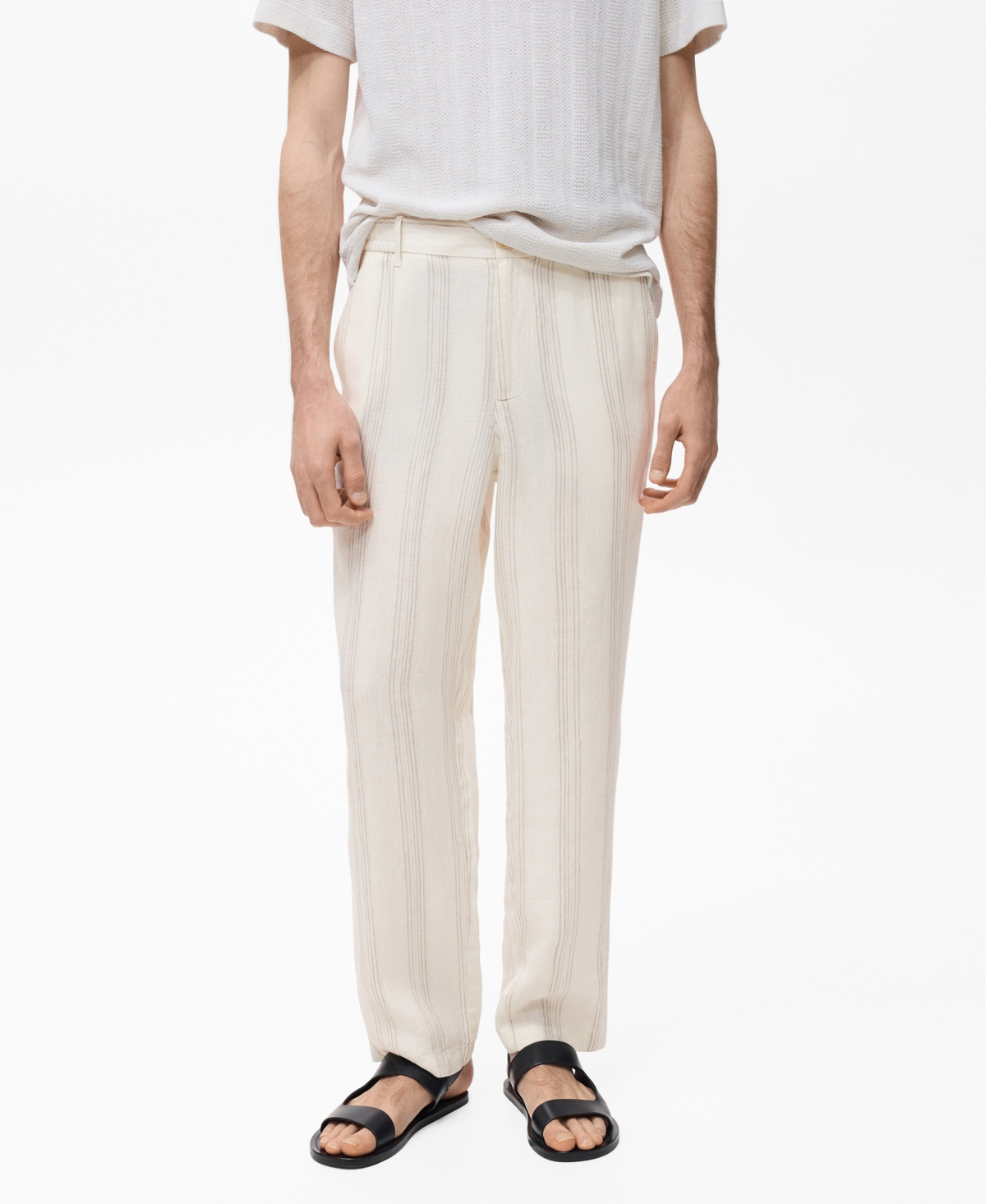 Mango Elastic Waist Linen Pants In White