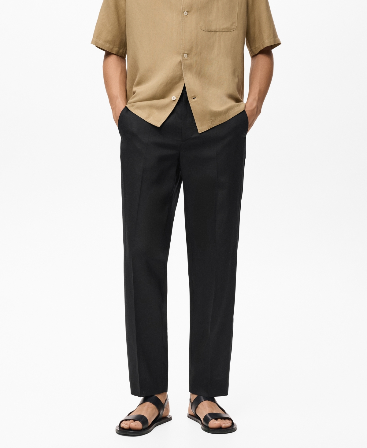 Mango Men's Linen And Lyocell Blend Straight-leg Pants In Black
