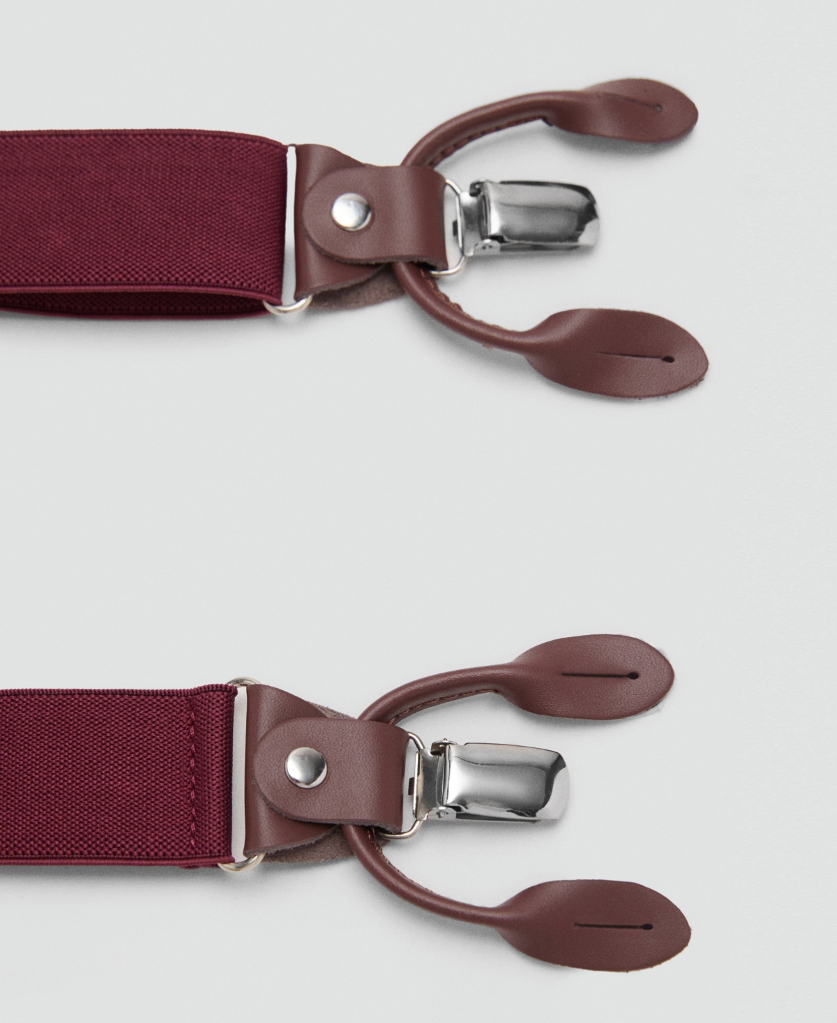Mango Men's Leather Details Adjustable Elastic Suspenders In Burgundy