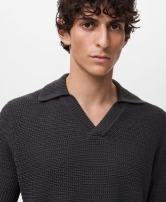 Men's Crochet Cotton Polo Shirt