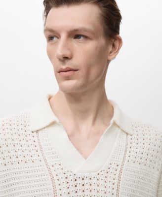 Men's Openwork Knitted Cotton Polo Shirt