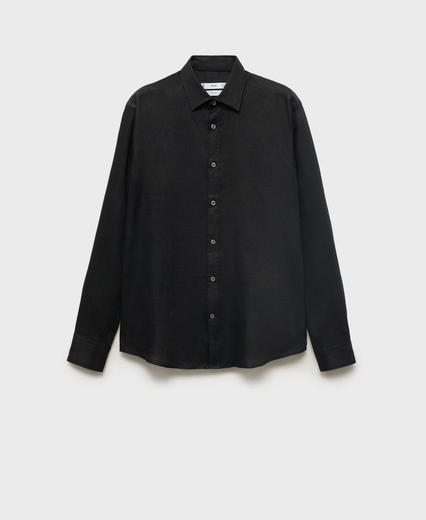 Мужская рубашка Mango Linen Long Sleeve, цвет: Чёрный — фото 8