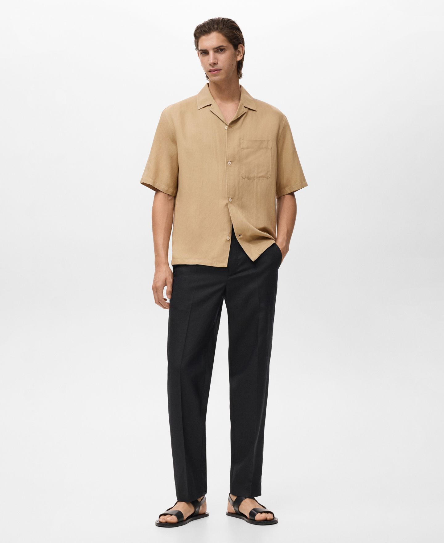 Мужская рубашка Mango Regular-Fit Linen Blend, цвет: Бежевый — фото 2