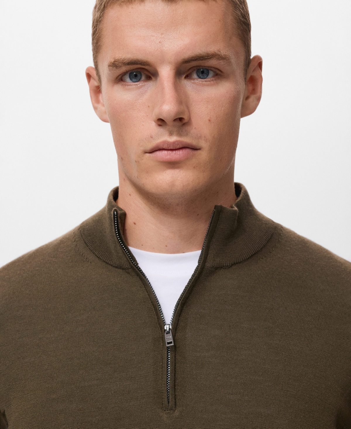 Mango Perkins Wool Quarter Zip Sweater In Green