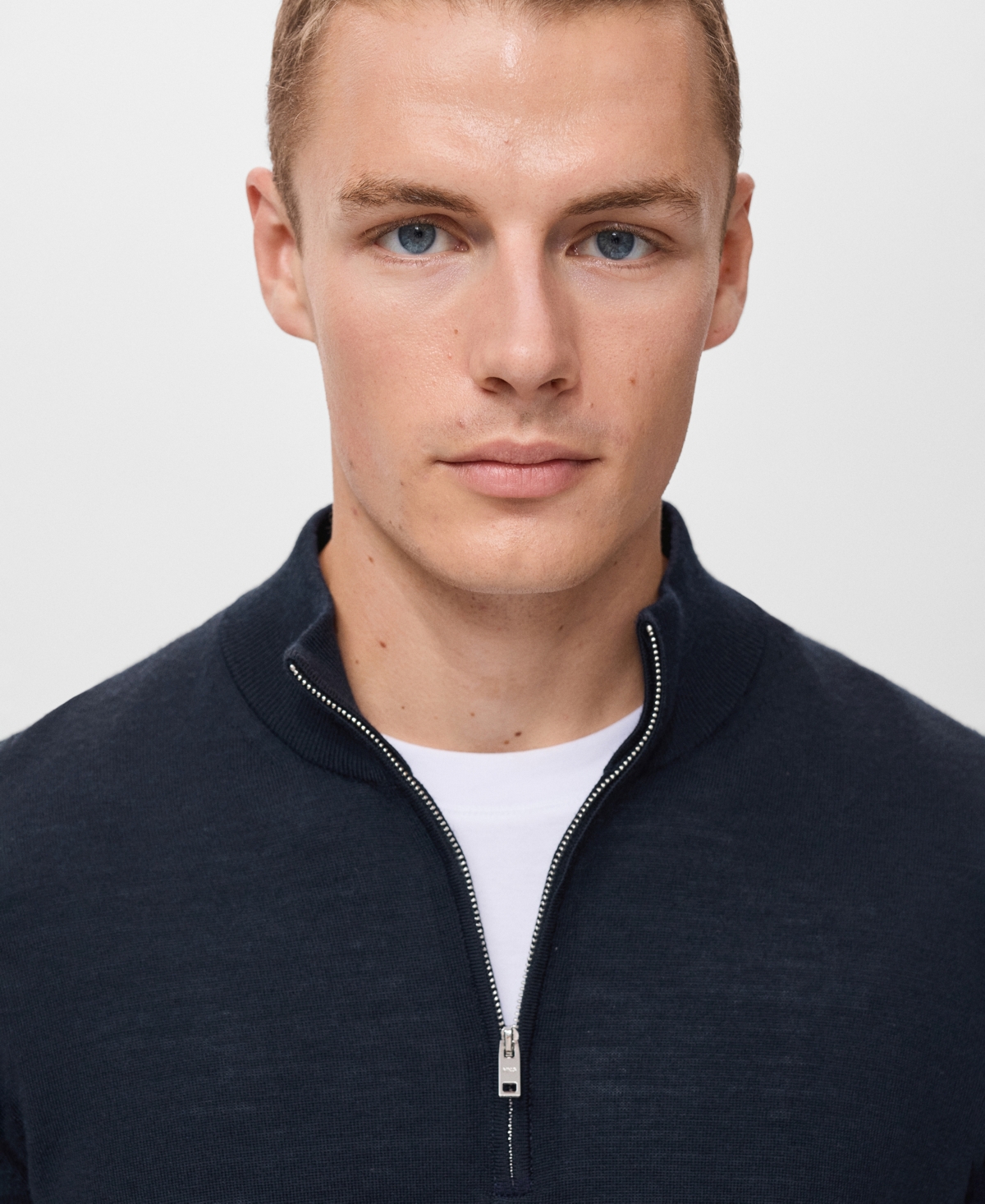 Mango Perkins Wool Quarter Zip Sweater In Blue