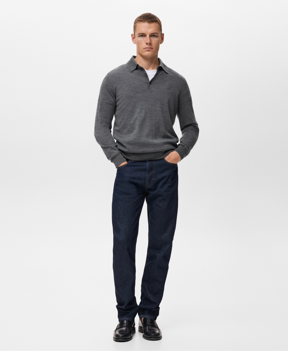 Mango Wool Sweater Polo In Gray