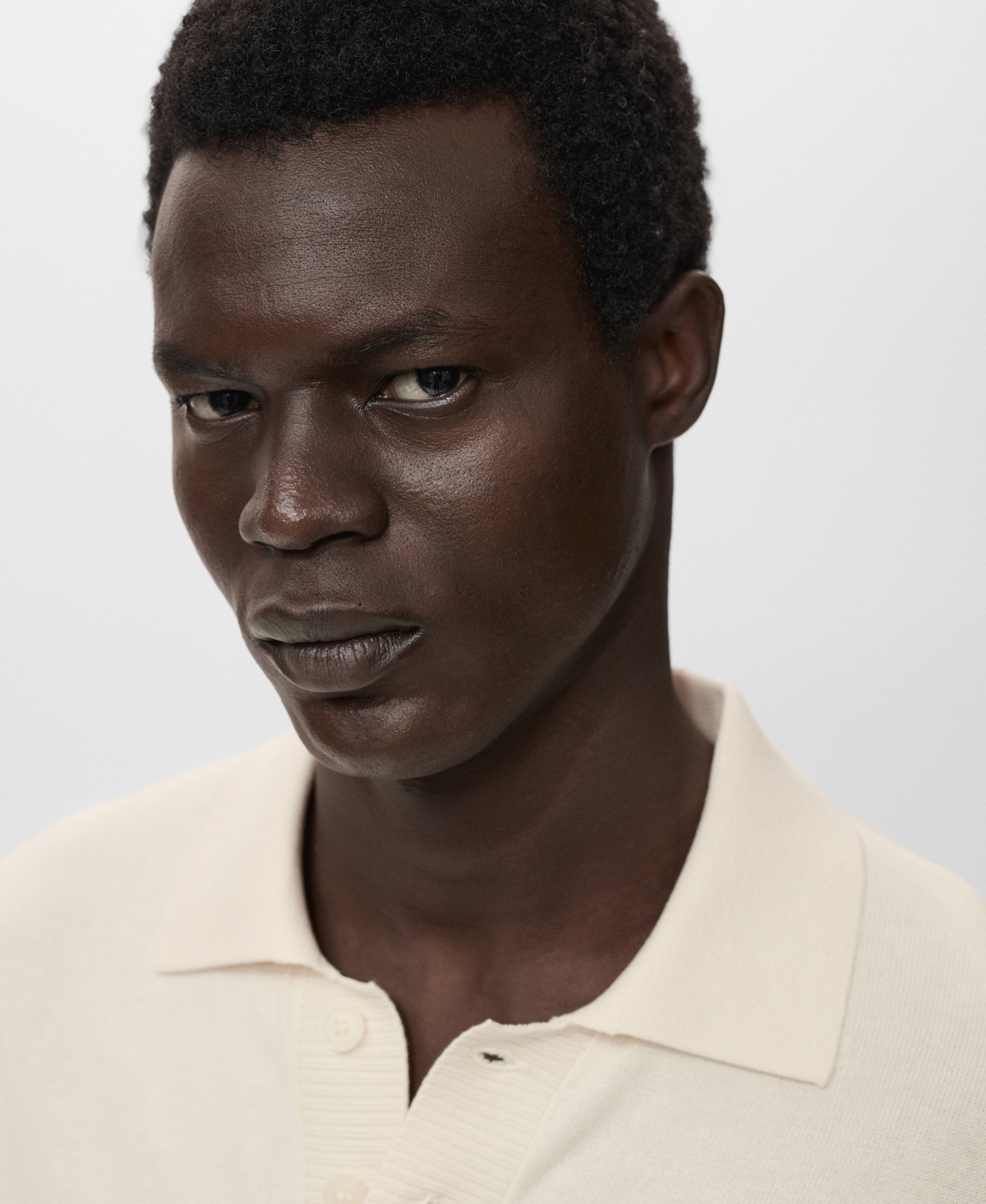 Mango Cotton Blend Knit Polo In White