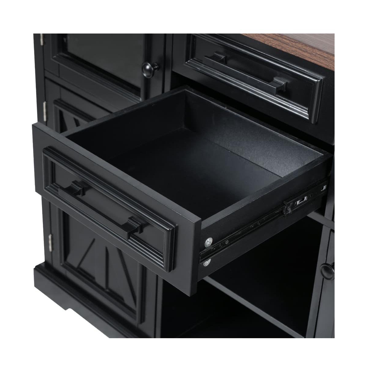 Maison Boucle 54.9" Rolling Kitchen Island with Drop Leaf & Power Outlet, Farmhouse Storage Cart Adjustable Shelves-Maison