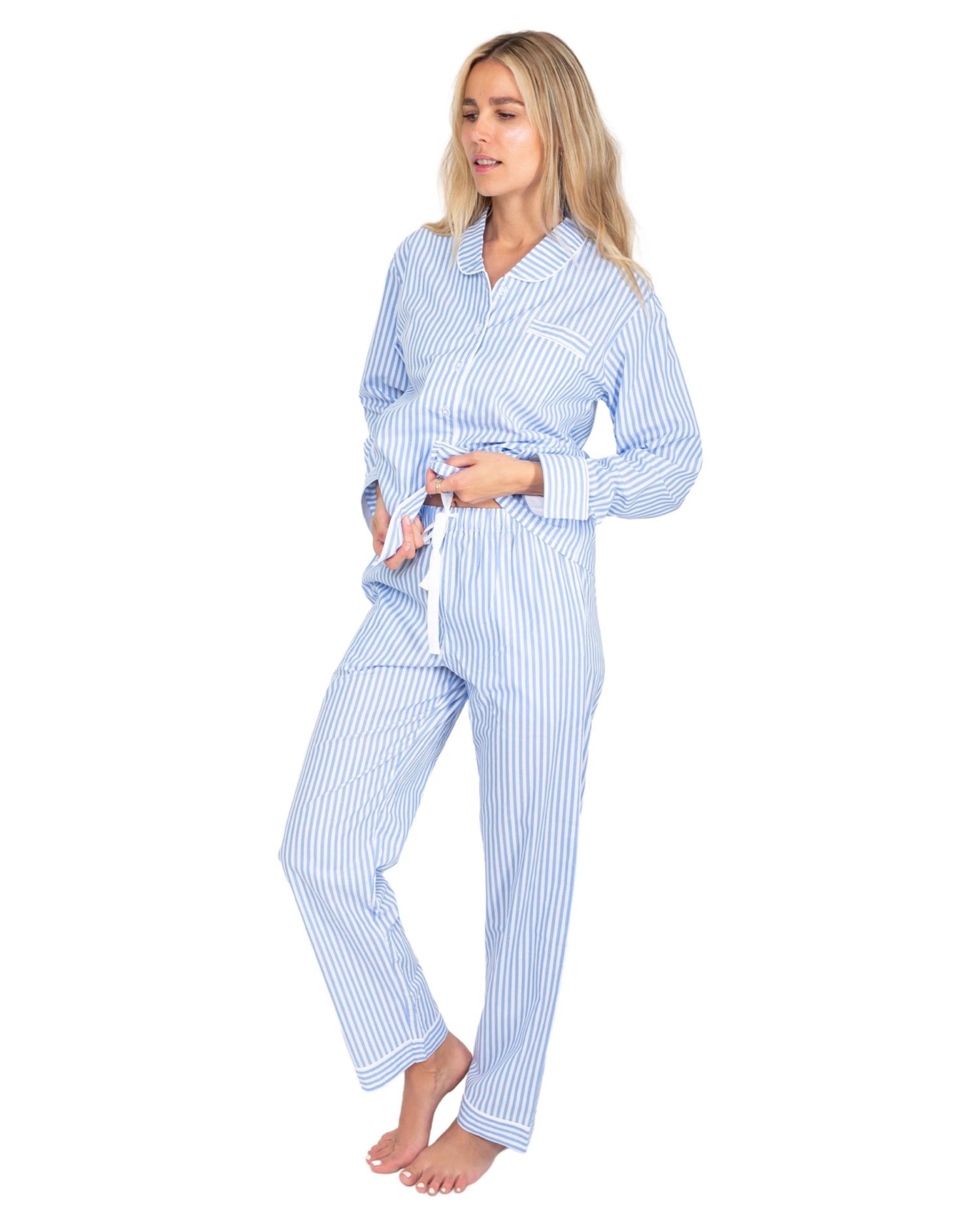Women's Organic Cotton Poplin Button Down Long Sleeve Pajama Set
