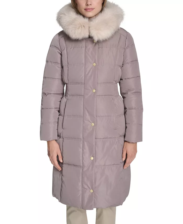Women's Trim Hood Zip-Front Down Filled Puffer Coat
