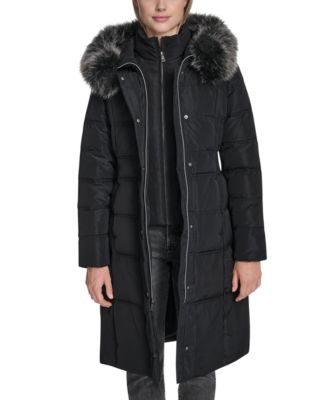 Women's Trim Hood Zip-Front Down Filled Puffer Coat