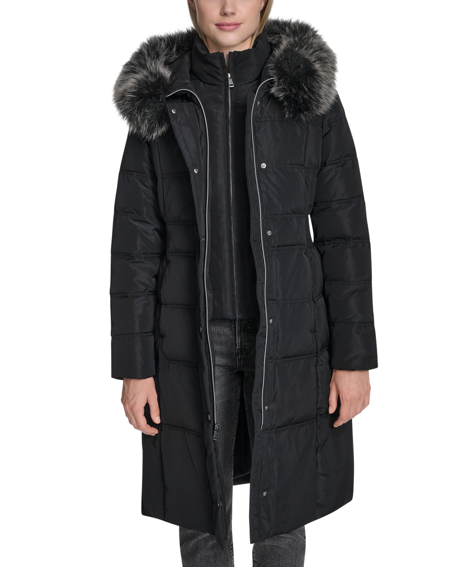 Women's Trim Hood Zip-Front Down Filled Puffer Coat
