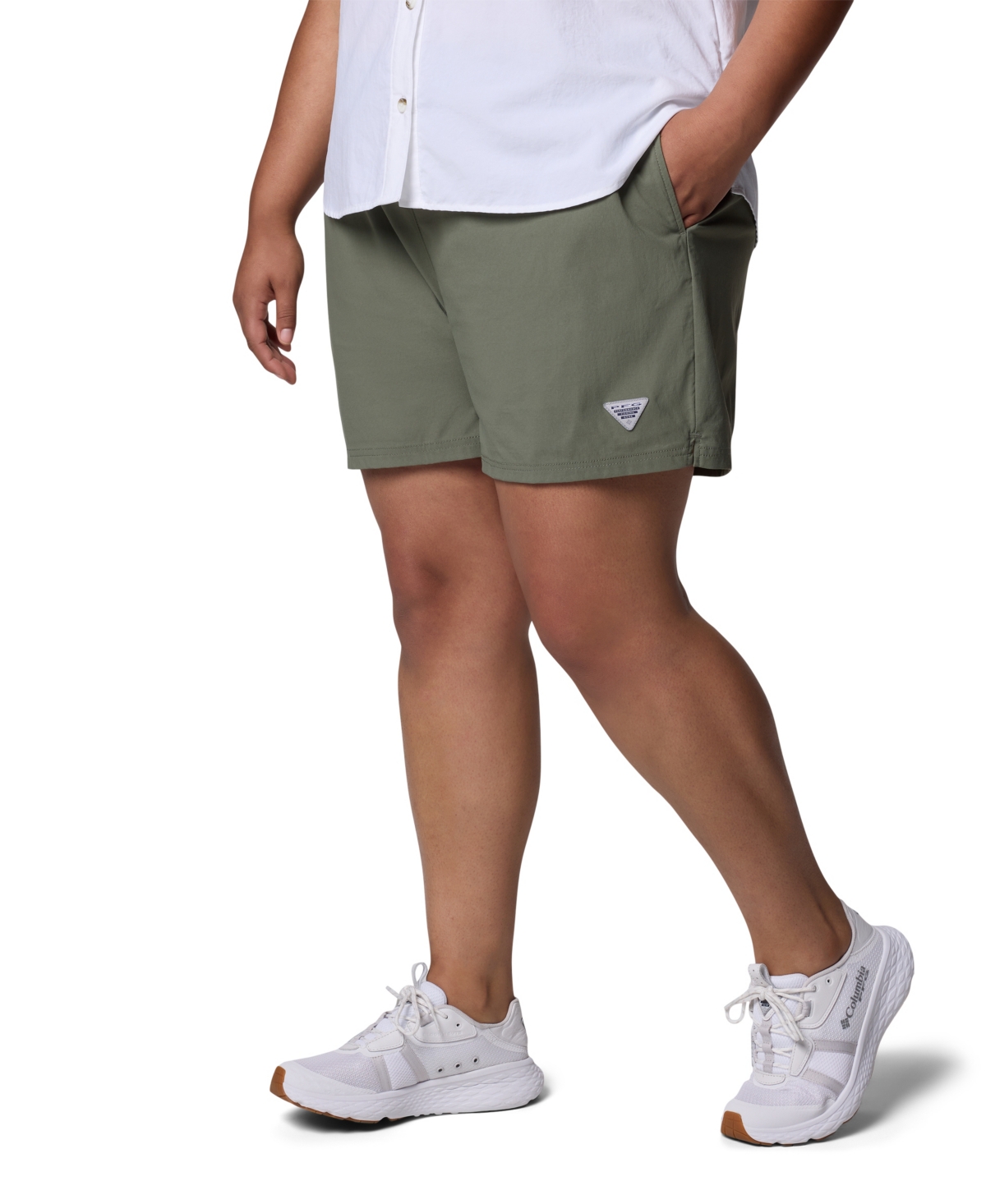 Columbia Plus Size Rugged Water Comfort Stretch Shorts In Green