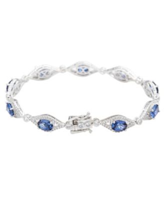 Suzy Levian Sterling Silver Oval-Cut Sapphire & Created White Sapphire Tennis Bracelet
