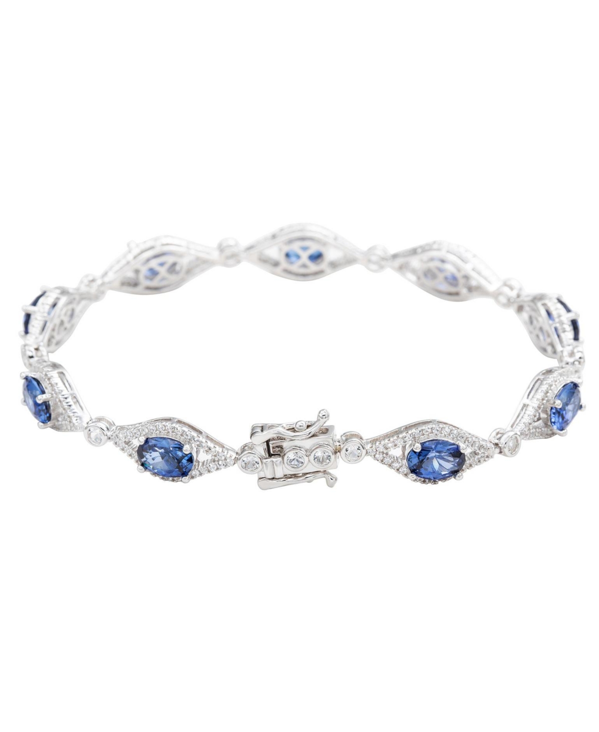 Suzy Levian Sterling Silver Oval-Cut Sapphire & Created White Tennis Bracelet
