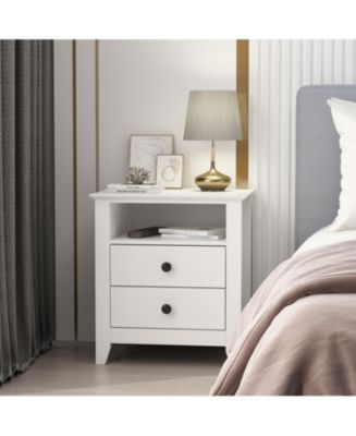 HOMSEE Exquisite 2-drawer bedside table with metal handle, bedroom nightstand, wooden end table - Macy's