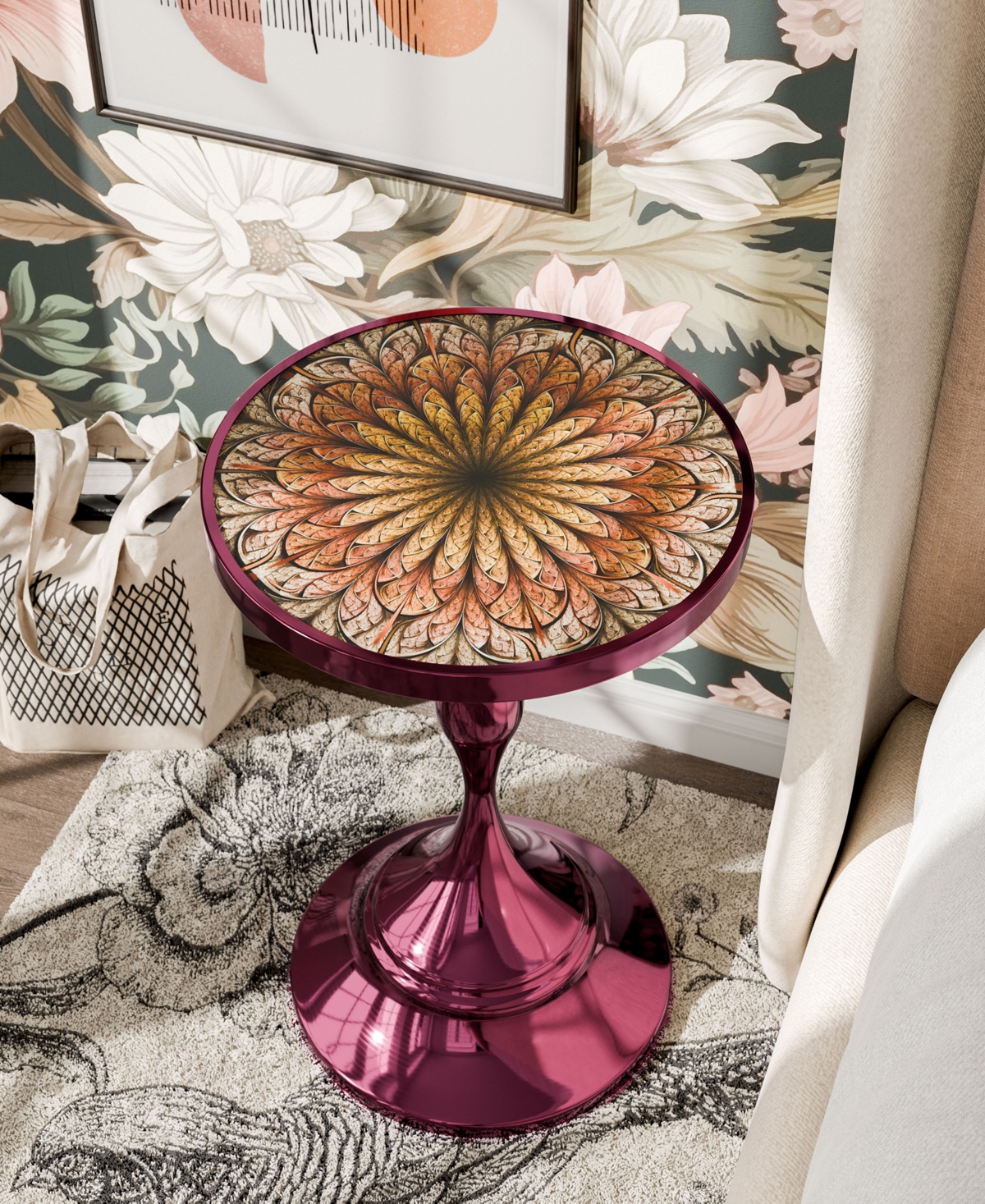 Furniture Of America Knoll 16" Metal Round End Table With Pedestal Base In Purple