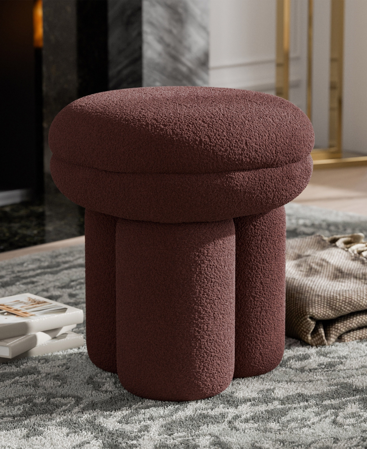 Furniture Of America Ronan 18" Mushroom Upholstered Ottoman In Brown