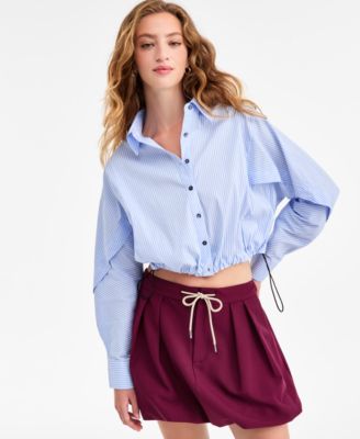 Bar III - Women's Collared Button-Front Cropped Shirt