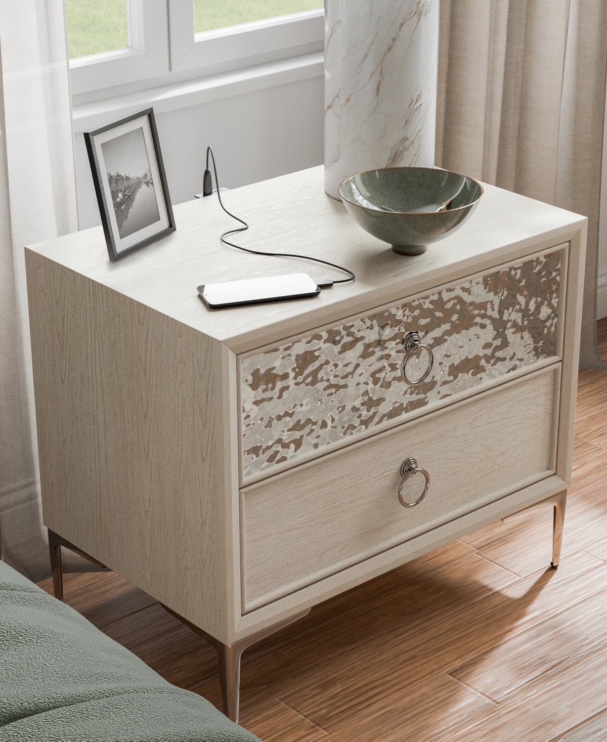 Furniture Of America Fable 24" Solid Wood 2-drawer Nightstand With Usb Port In Brown