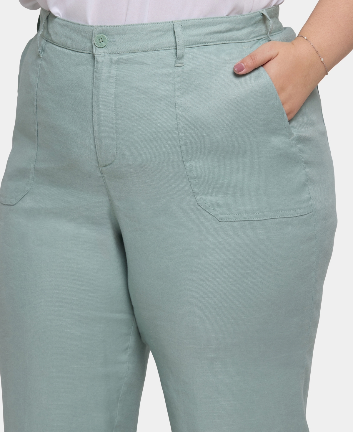Nydj Plus Size Wide Leg Cargo Capri Pants In Green
