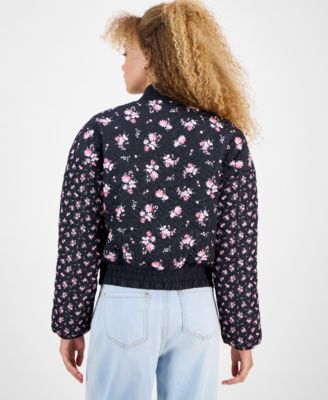 Juniors' Floral-Print Quilted Bomber Jacket