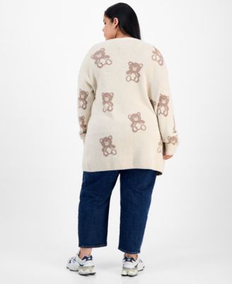 Trendy Plus Star-Print Open-Front Long Cardigan