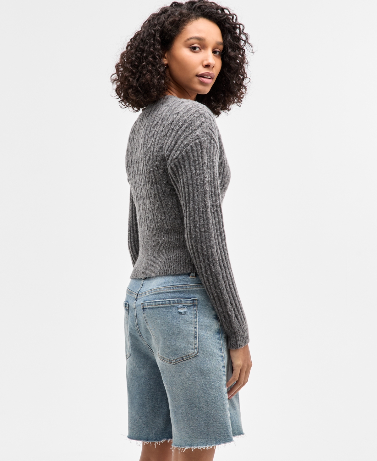 Self Esteem Juniors' Cable-knit V-neck Cropped Cardigan In Multi