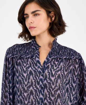 Women's Smocked Mock Neck Blouse