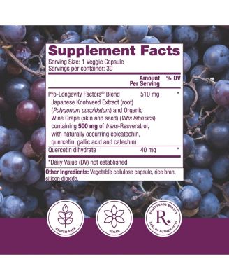 Resveratrol 500 mg, Antioxidant Supplement for Heart and Cellular Health, Supports Healthy Aging, Paleo, Keto, 30 Capsules