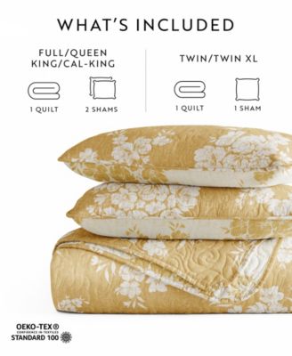 Distressed Bouquet Reversible 3-Pc. Quilt Set, King/California King