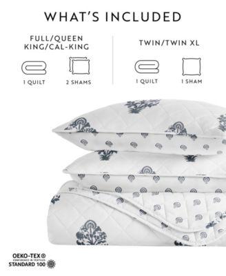 Stamped Bloom Reversible 3-Pc. Quilt Set, King/California King