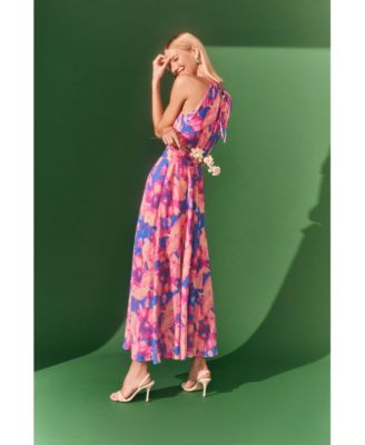 Women's Halter Tie Waist Ankle Length Dress